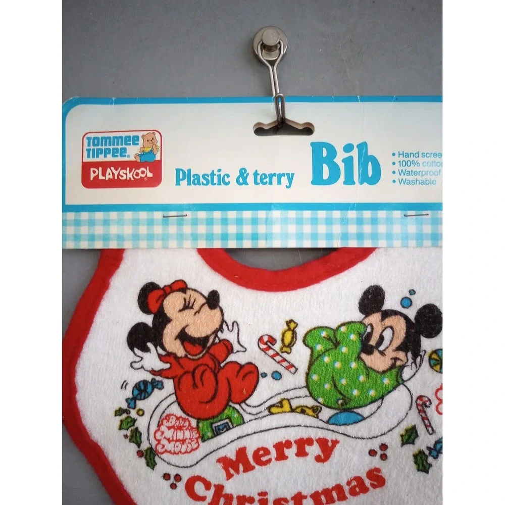 Vintage Disney Babies First Christmas Bib Mickey and Minnie Mouse NOS NWT‎